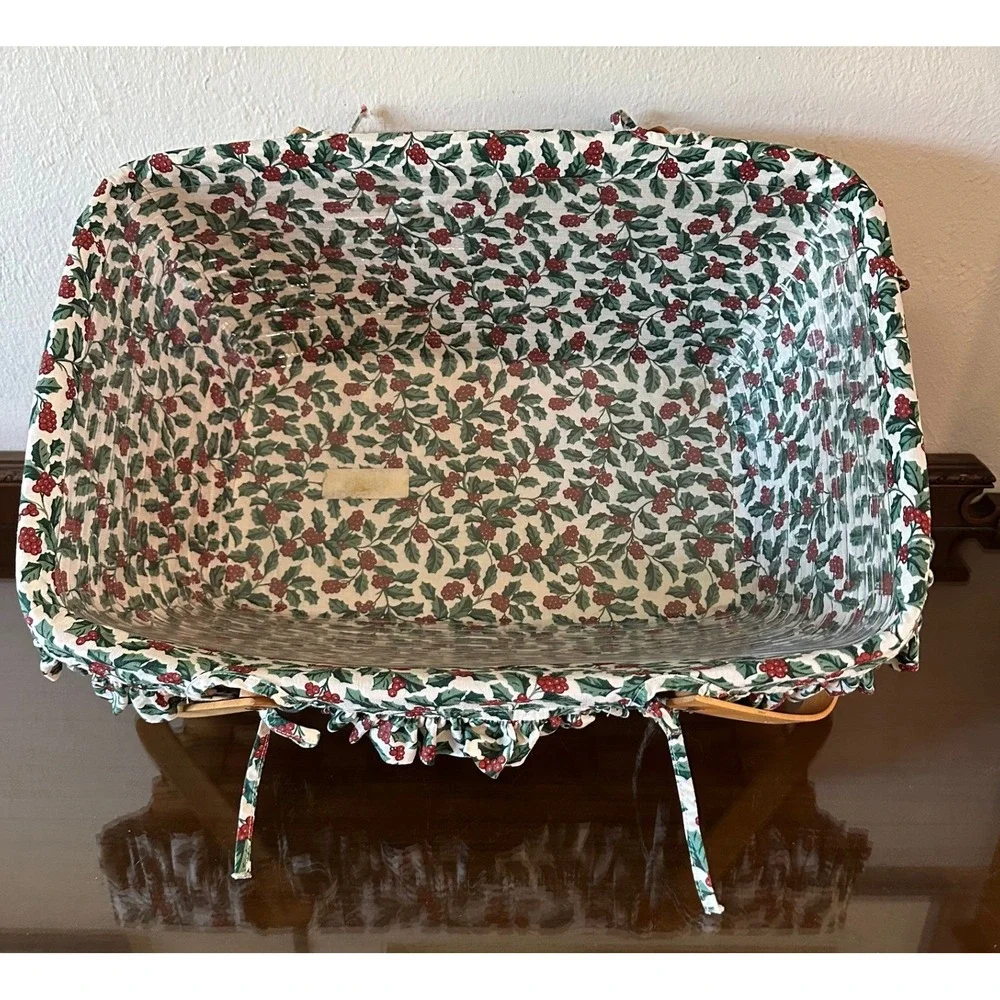 Longaberger Yuletide Treasures Basket 1996 Christmas Holly Liner Lid Protector